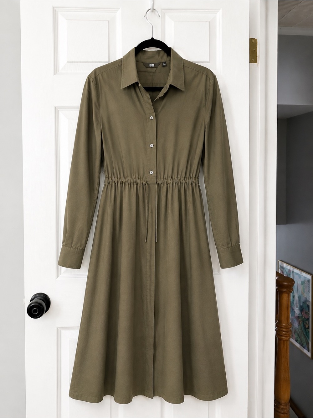 Olive Green Button-Front Shirt Dress - Uniqlo